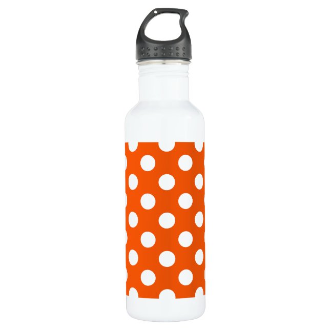 White polka dots on orange 710 ml water bottle (Front)