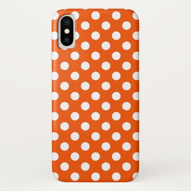 White polka dots on orange Case-Mate iPhone case (Back)