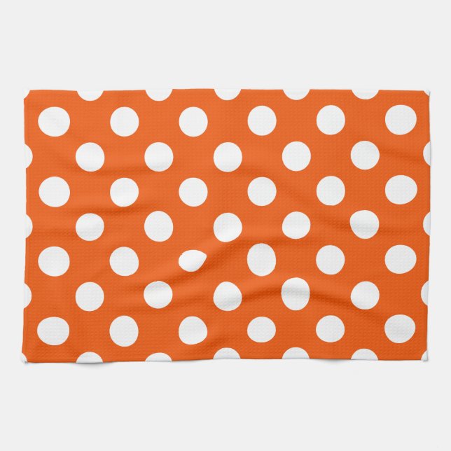 White polka dots on orange tea towel (Horizontal)
