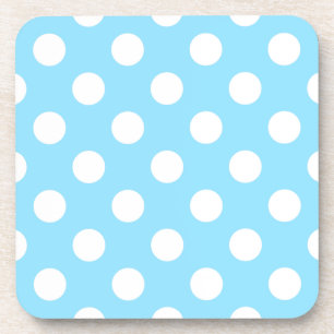 White polka dots on pale blue coaster