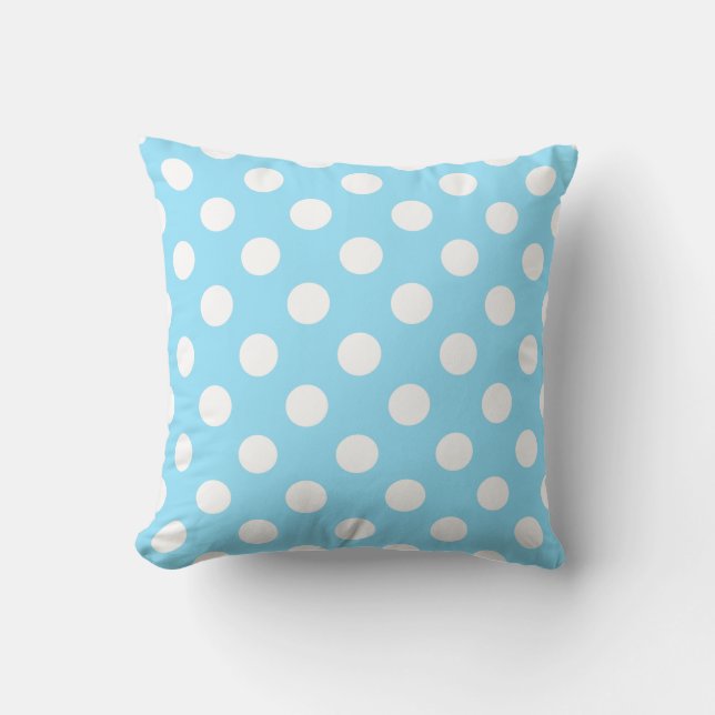 White polka dots on pale blue cushion (Front)
