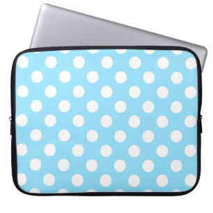White polka dots on pale blue laptop sleeve