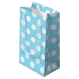 White polka dots on pale blue small gift bag