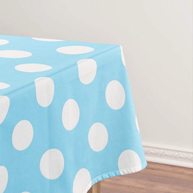 White polka dots on pale blue tablecloth (In Situ)