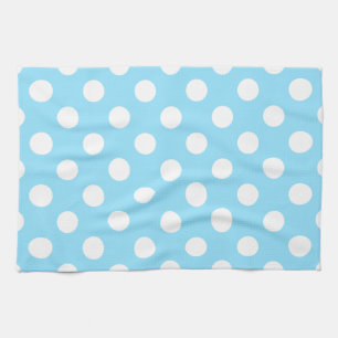 White polka dots on pale blue tea towel