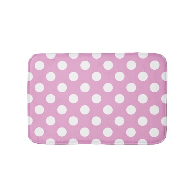 White polka dots on pale pink bath mat (Front)