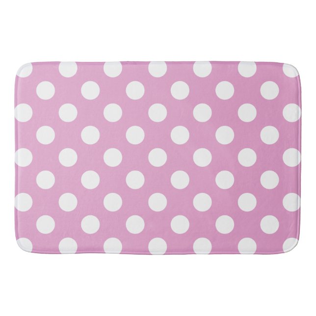 White polka dots on pale pink bath mat (Front)