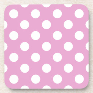 White polka dots on pale pink coaster