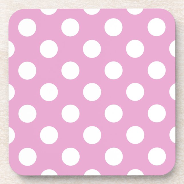White polka dots on pale pink coaster (Front)