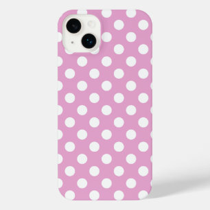White polka dots on pale pink iPhone 14 plus case