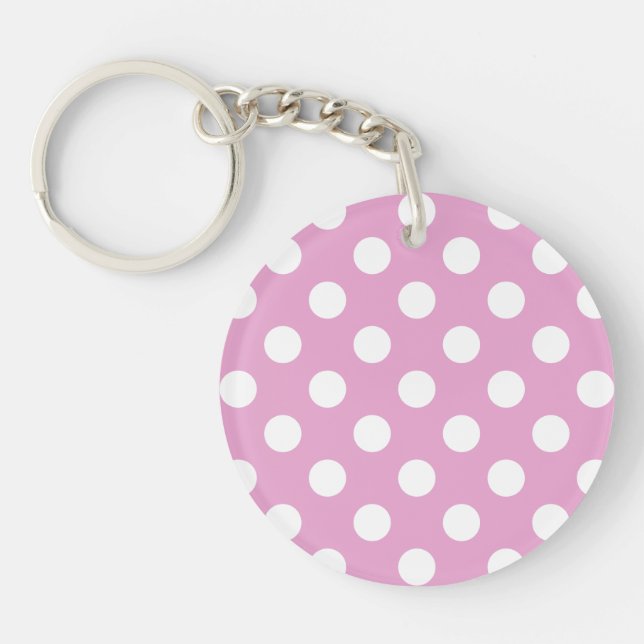 White polka dots on pale pink key ring (Front)