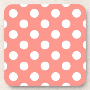 White polka dots on peach coaster