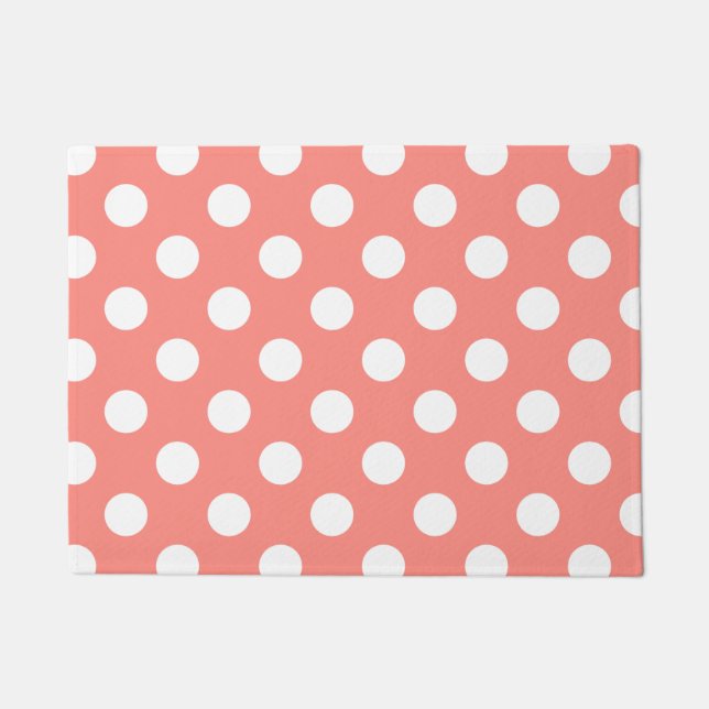 White polka dots on peach doormat (Front)