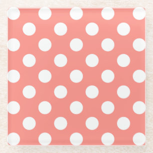 White polka dots on peach glass coaster