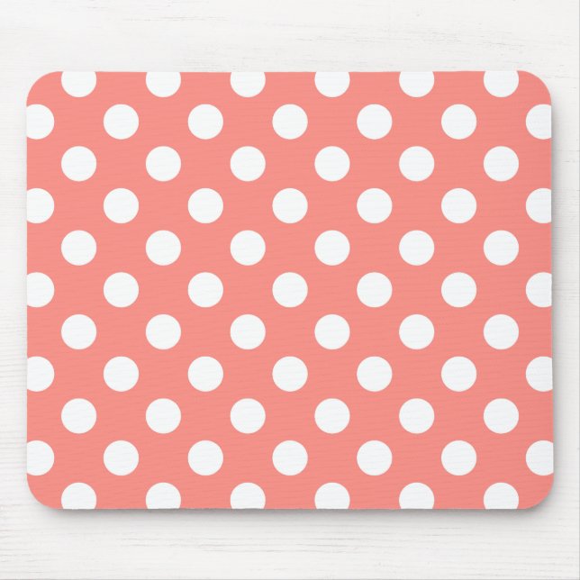 White polka dots on peach mouse pad (Front)