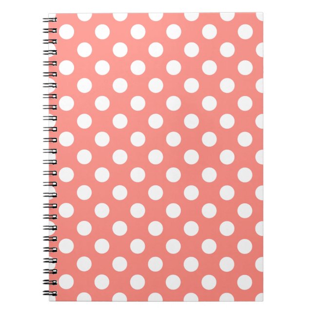 White polka dots on peach notebook (Front)