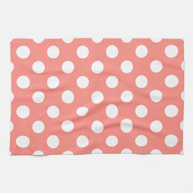 White polka dots on peach tea towel (Horizontal)