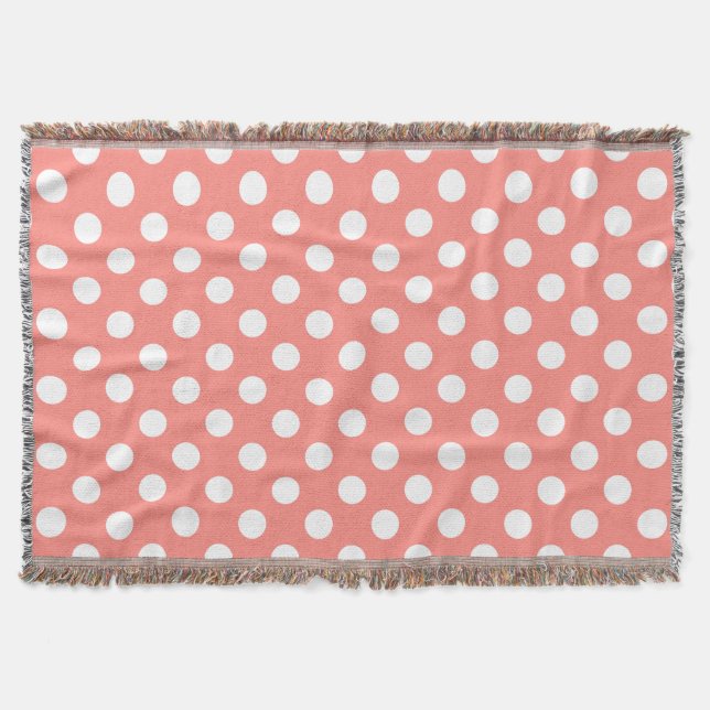 White polka dots on peach throw blanket (Front)