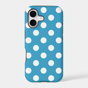 White Polka Dots on Peacock Blue Background