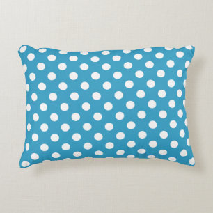 White Polka Dots on Peacock Blue Background Decorative Cushion