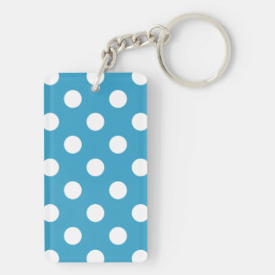 White Polka Dots on Peacock Blue Background Key Ring