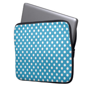 White Polka Dots on Peacock Blue Background Laptop Sleeve