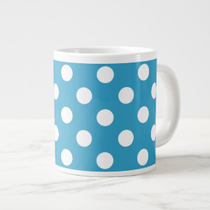 White Polka Dots on Peacock Blue Background Large Coffee Mug