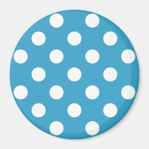 White Polka Dots on Peacock Blue Background Magnet