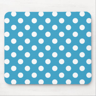 White Polka Dots on Peacock Blue Background Mouse Pad