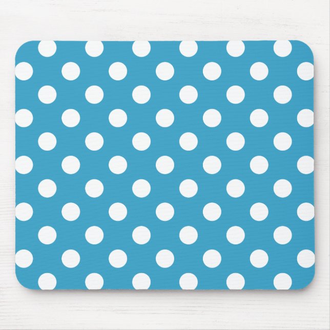 White Polka Dots on Peacock Blue Background Mouse Pad (Front)