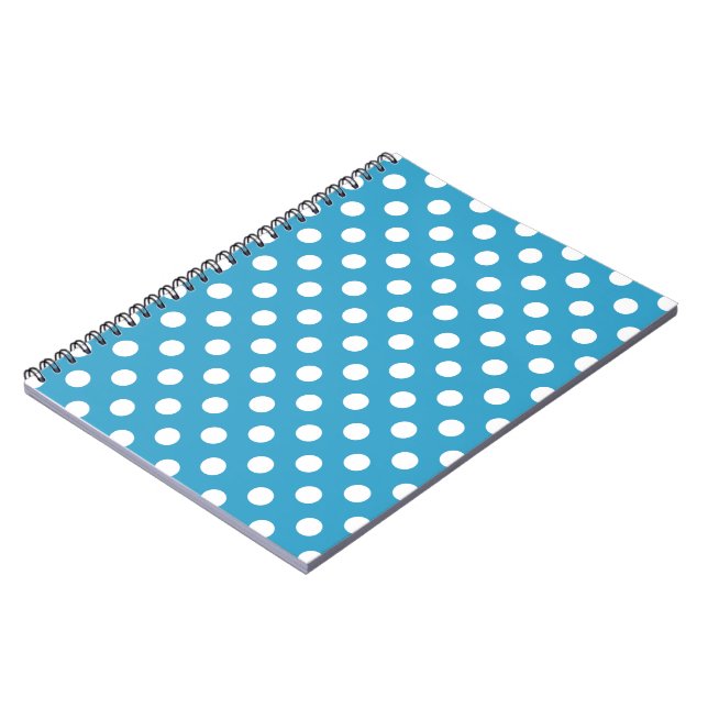 White Polka Dots on Peacock Blue Background Notebook (Left Side)