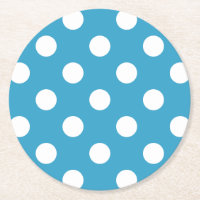 White Polka Dots on Peacock Blue Background