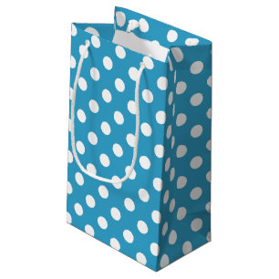 White Polka Dots on Peacock Blue Background Small Gift Bag