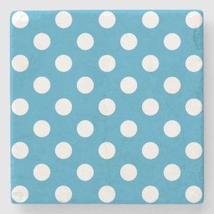 White Polka Dots on Peacock Blue Background Stone Coaster