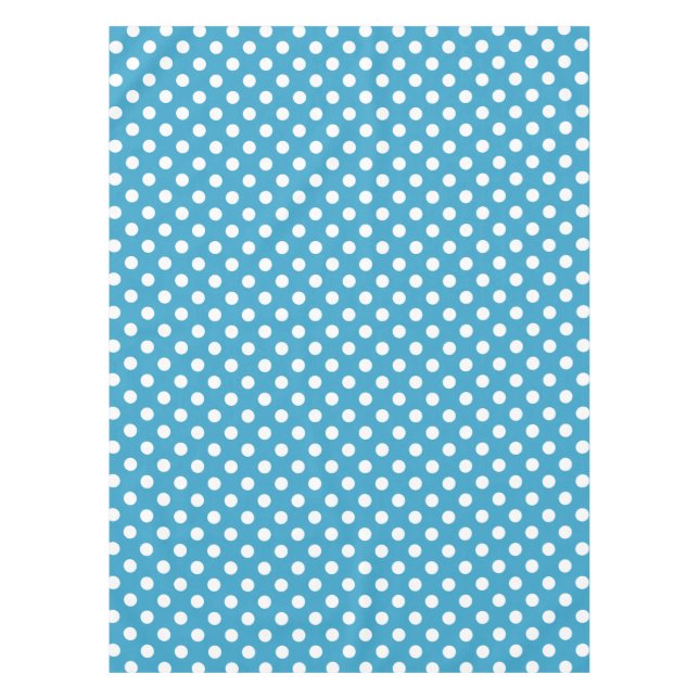 White Polka Dots on Peacock Blue Background Tablecloth (Front)