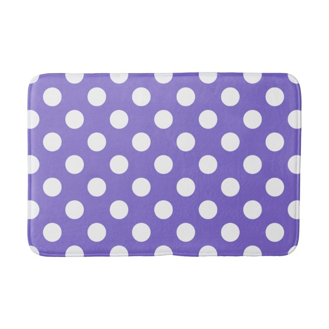 White polka dots on periwinkle bath mat (Front)