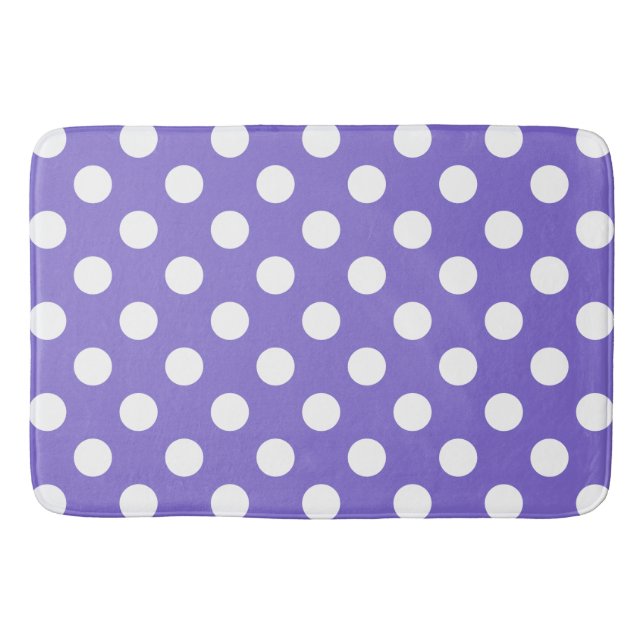 White polka dots on periwinkle bath mat (Front)