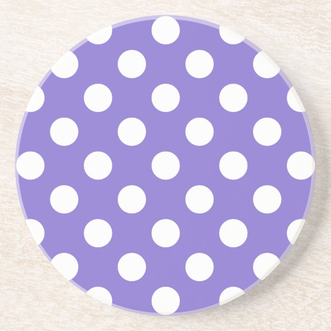 White polka dots on periwinkle coaster (Front)