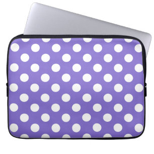 White polka dots on periwinkle laptop sleeve