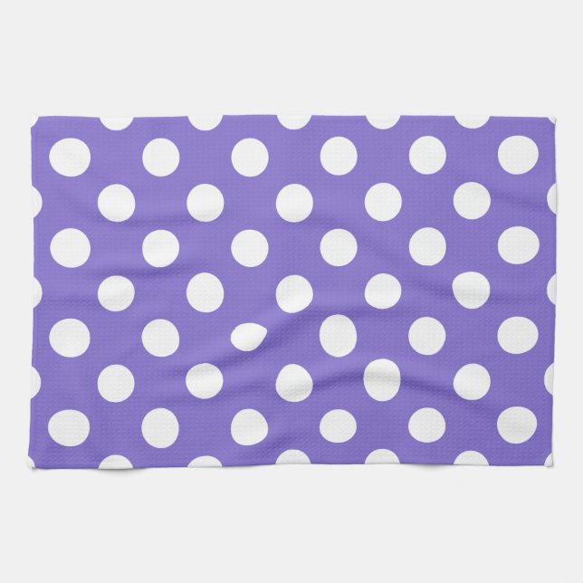 White polka dots on periwinkle tea towel (Horizontal)