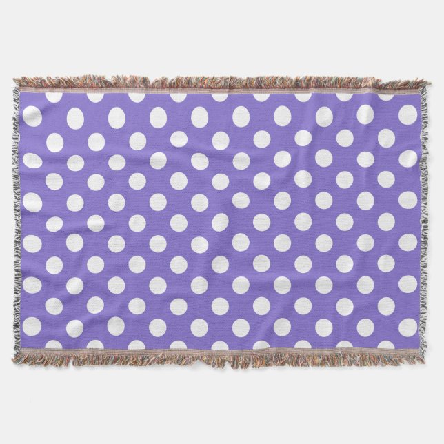 White polka dots on periwinkle throw blanket (Front)