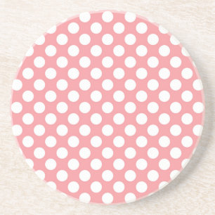 White polka dots on pink background coaster