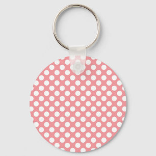White polka dots on pink background key ring