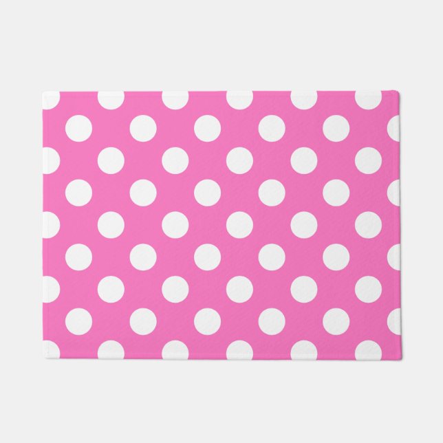 White polka dots on pink doormat (Front)