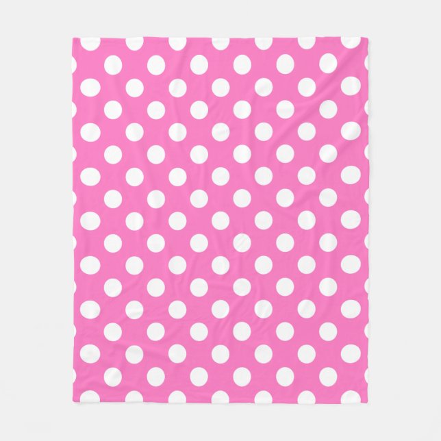 White polka dots on pink fleece blanket (Front)