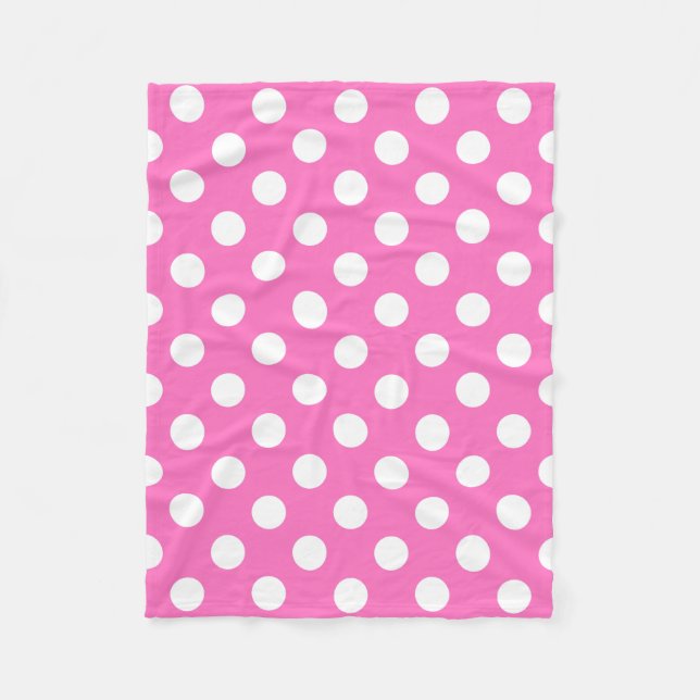 White polka dots on pink fleece blanket (Front)