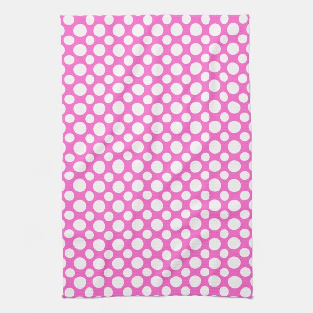 White Polka Dots on Pink Kitchen Towel (Vertical)