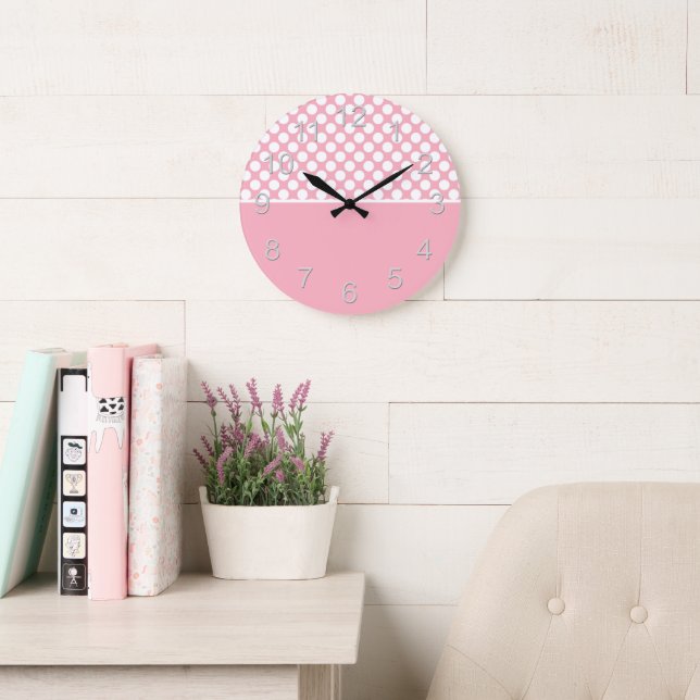 White Polka Dots On Pink Large Clock (Reading Room)