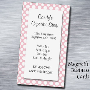 White Polka Dots on Pink Magnetic Business Card