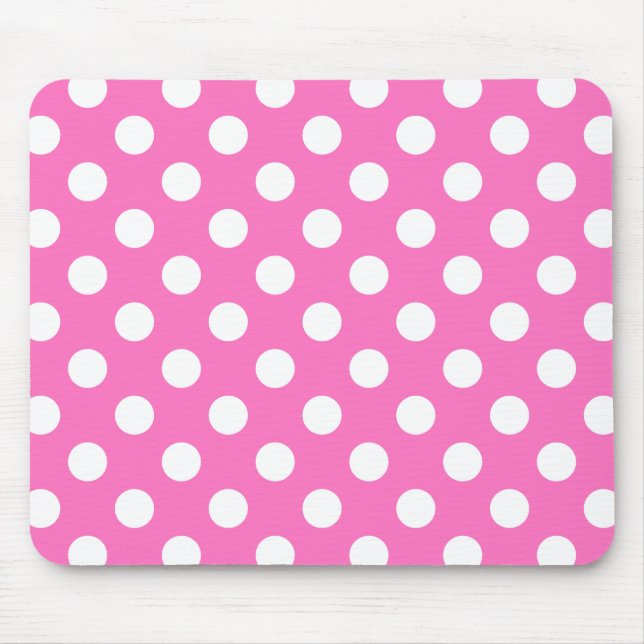 White polka dots on pink mouse pad (Front)